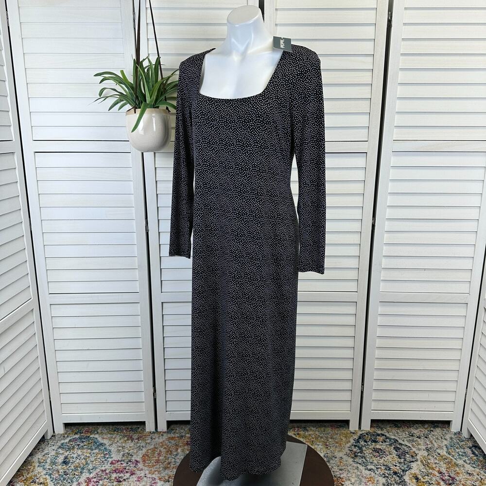 New Modcloth Black White Polka Dot Stretch‎ Knit Midi Dress Square Neck Size XL